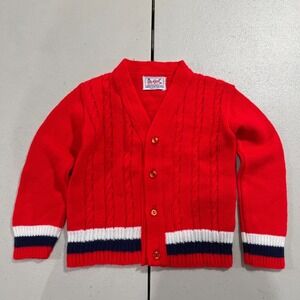 Vintage Blue Bird Red Cardigan Kids 9-12 month Sweater 100% Acrylic USA Made 90s